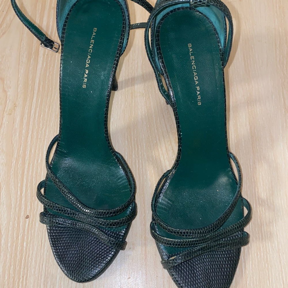 Balenciaga croc green strapped heels